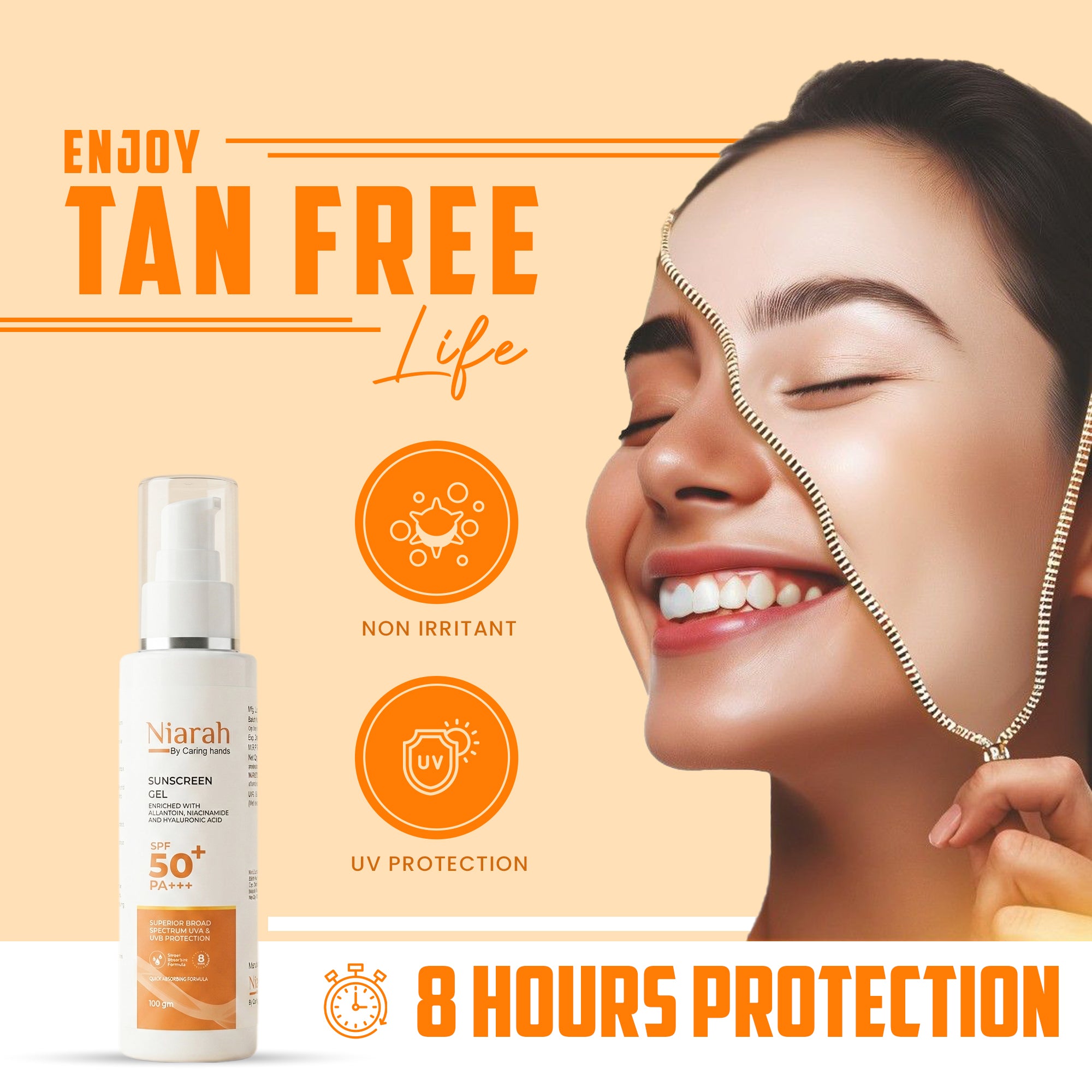 Niarah SPF 50+ PA+++ Sunscreen Gel With Allantoin, Niacinamide and Hyaluronic Acid, Broad Spectrum UVA & UVB Protection, Quick Absorbing Formula, 100g