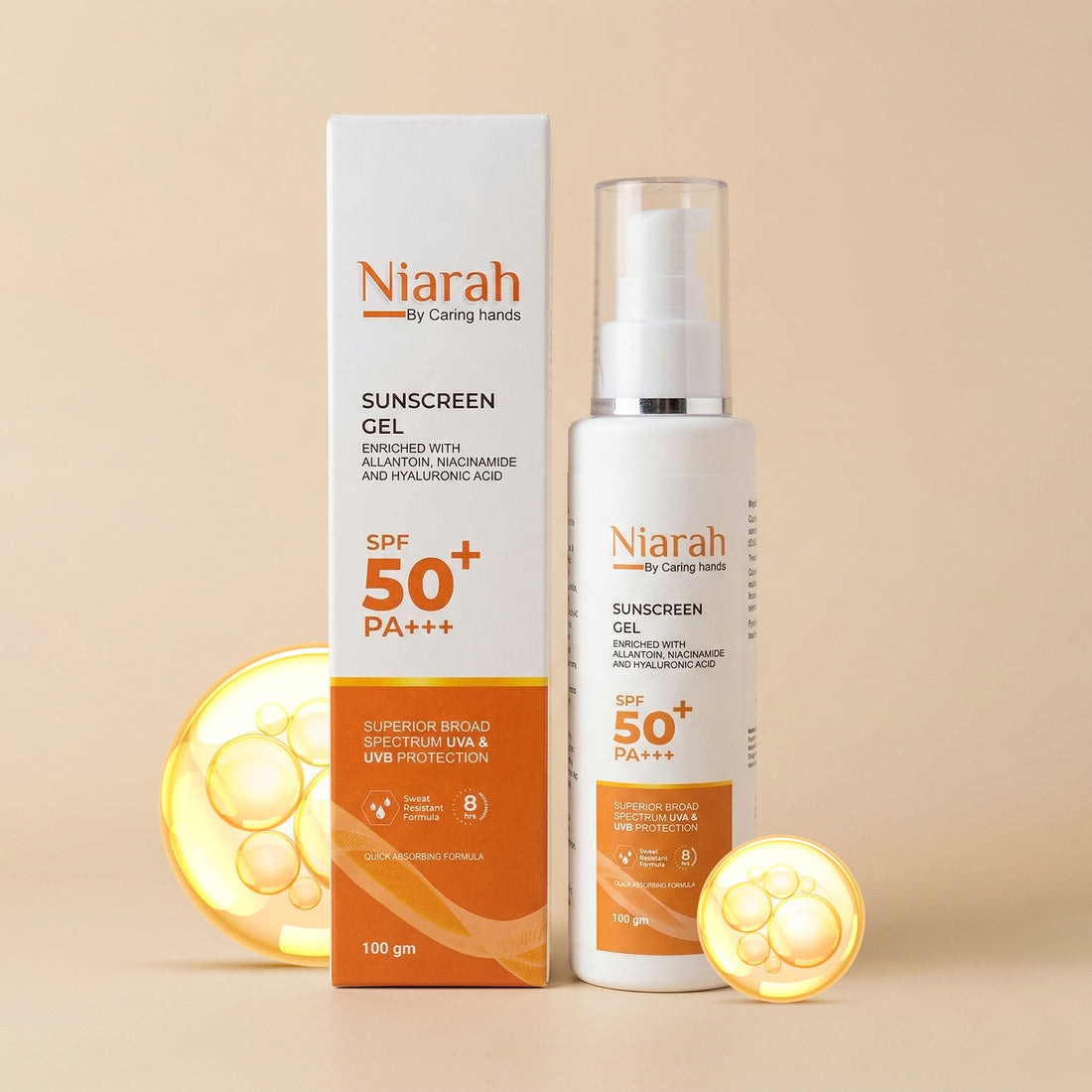 Niarah SPF 50+ PA+++ Sunscreen Gel With Allantoin, Niacinamide and Hyaluronic Acid, Broad Spectrum UVA & UVB Protection, Quick Absorbing Formula, 100g