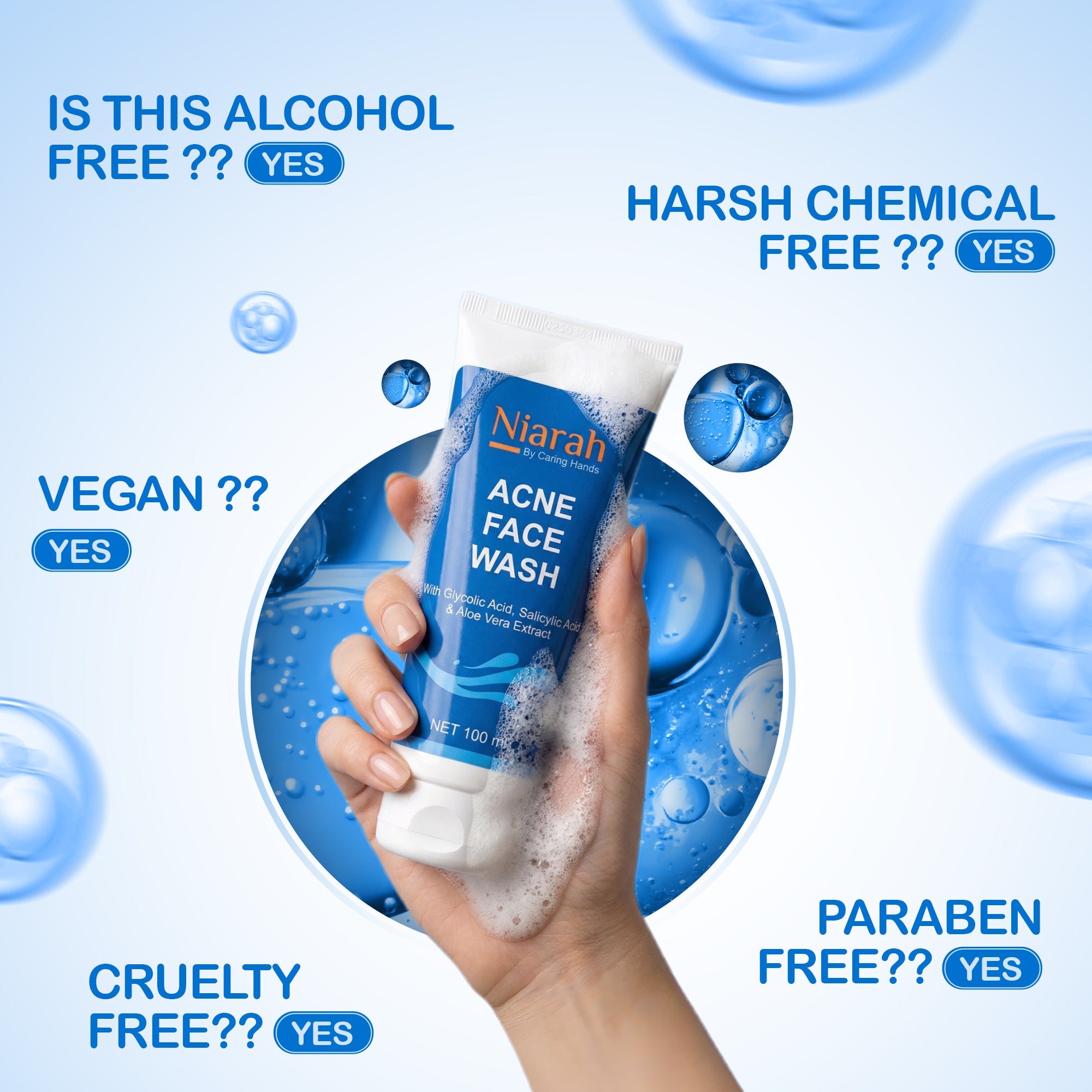 Niarah Acne Face Wash with 2% Salicylic Acid &amp; 1% Glycolic Acid for Oily Skin, Aloe Vera Extract Face Cleanser for Pimples and Blackheads, Deep Pore Cleansing Oil Control Face Wash for Men and Women Daily Skincare