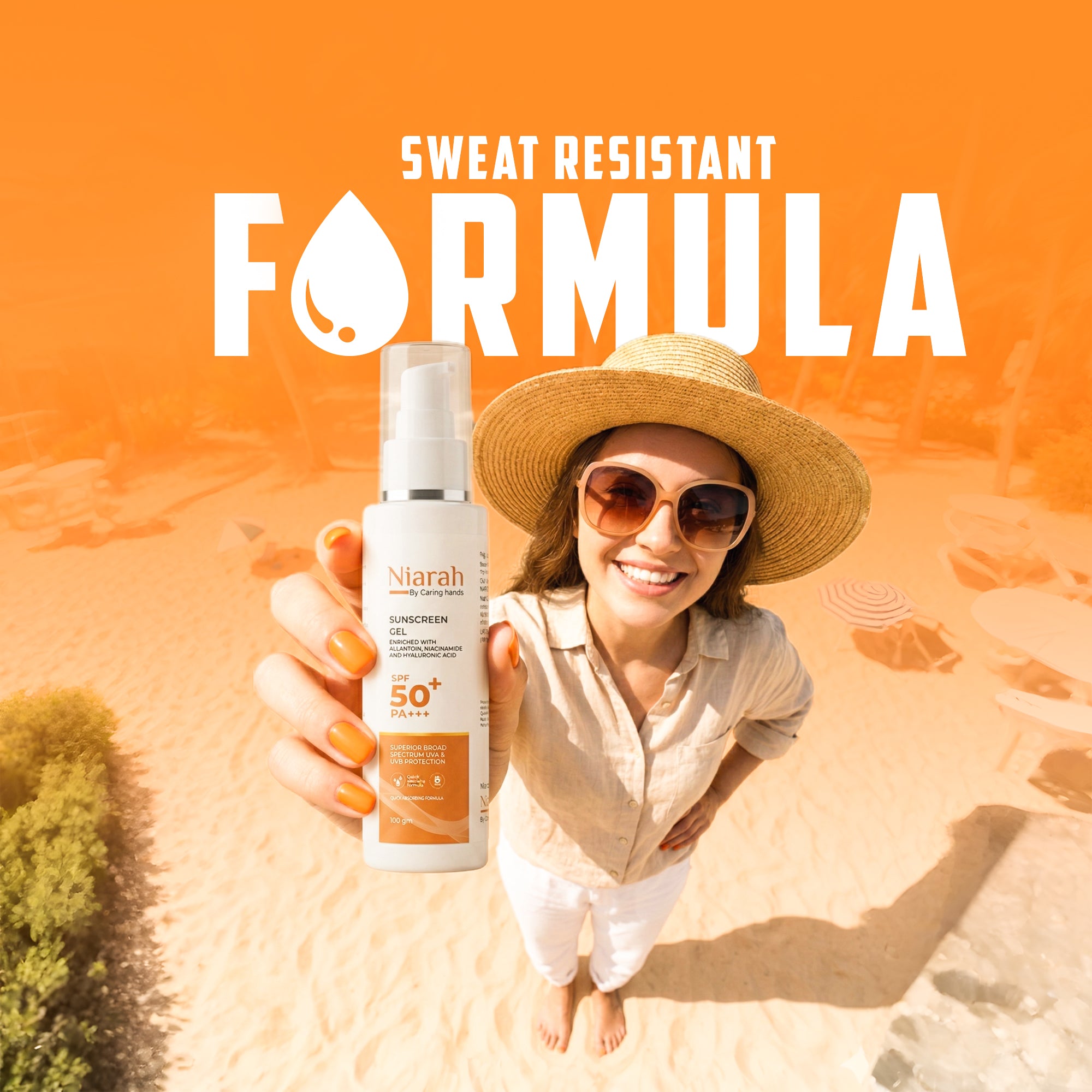 Niarah SPF 50+ PA+++ Sunscreen Gel With Allantoin, Niacinamide and Hyaluronic Acid, Broad Spectrum UVA &amp; UVB Protection, Quick Absorbing Formula, 100g