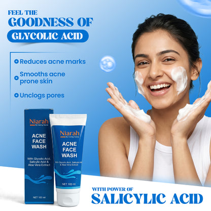 Niarah Acne Face Wash with 2% Salicylic Acid &amp; 1% Glycolic Acid for Oily Skin, Aloe Vera Extract Face Cleanser for Pimples and Blackheads, Deep Pore Cleansing Oil Control Face Wash for Men and Women Daily Skincare