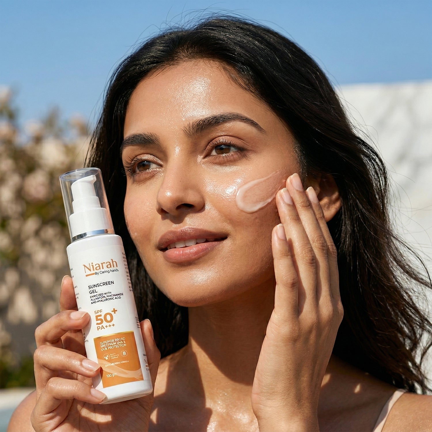 Niarah SPF 50+ PA+++ Sunscreen Gel With Allantoin, Niacinamide and Hyaluronic Acid, Broad Spectrum UVA &amp; UVB Protection, Quick Absorbing Formula, 100g