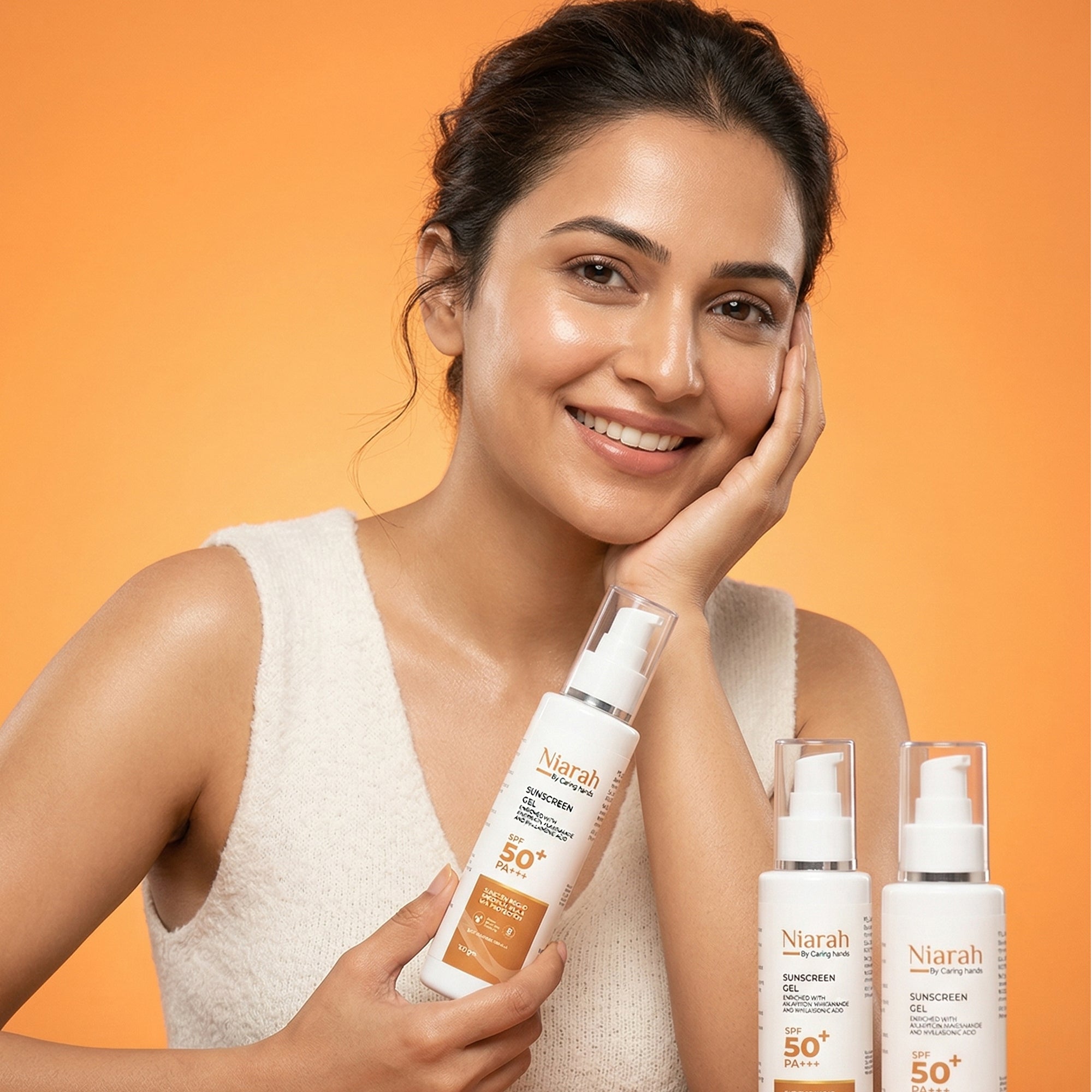 Niarah SPF 50+ PA+++ Sunscreen Gel With Allantoin, Niacinamide and Hyaluronic Acid, Broad Spectrum UVA &amp; UVB Protection, Quick Absorbing Formula, 100g