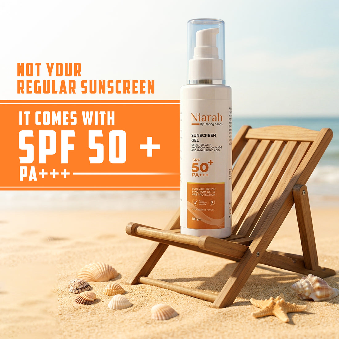 Niarah SPF 50+ PA+++ Sunscreen Gel With Allantoin, Niacinamide and Hyaluronic Acid, Broad Spectrum UVA &amp; UVB Protection, Quick Absorbing Formula, 100g