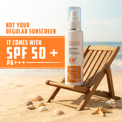 Niarah SPF 50+ PA+++ Sunscreen Gel With Allantoin, Niacinamide and Hyaluronic Acid, Broad Spectrum UVA &amp; UVB Protection, Quick Absorbing Formula, 100g