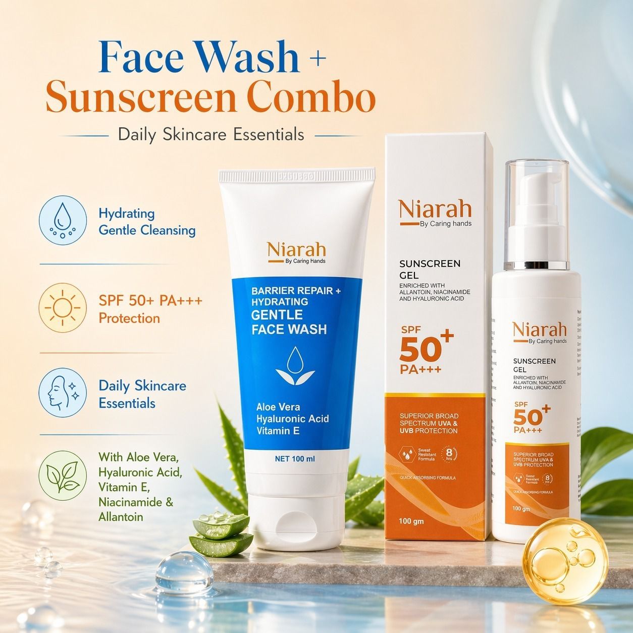 Niarah Face Wash + Sunscreen Combo