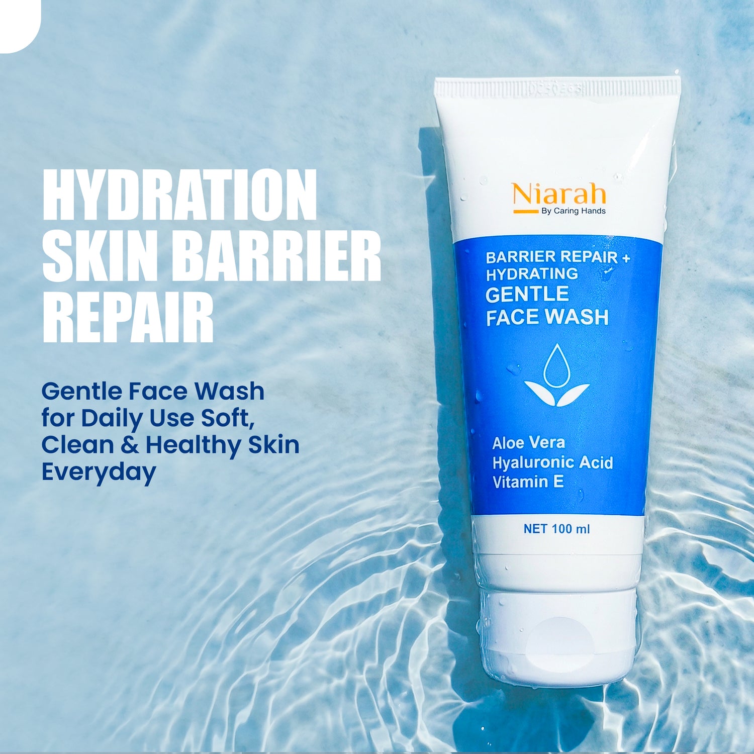 Niarah Barrier Repair Hydrating Face Wash with Aloe Vera, Hyaluronic Acid &amp; Vitamin E, Gentle Moisturizing Face Cleanser for Dry, Sensitive &amp; All Skin Types, Daily Hydrating Glow Face Wash for Soft Smooth Skin, 100ml