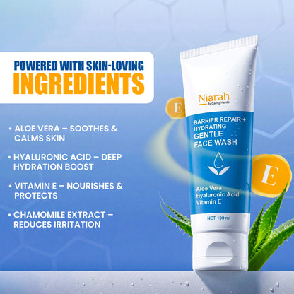 Niarah Barrier Repair Hydrating Face Wash with Aloe Vera, Hyaluronic Acid &amp; Vitamin E, Gentle Moisturizing Face Cleanser for Dry, Sensitive &amp; All Skin Types, Daily Hydrating Glow Face Wash for Soft Smooth Skin, 100ml