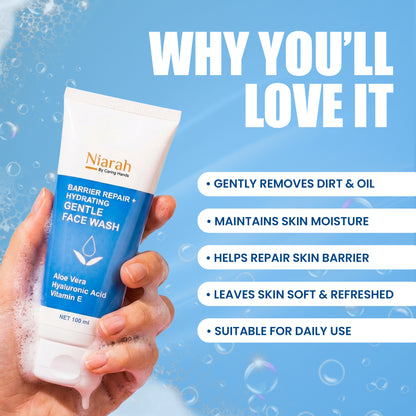 Niarah Barrier Repair Hydrating Face Wash with Aloe Vera, Hyaluronic Acid &amp; Vitamin E, Gentle Moisturizing Face Cleanser for Dry, Sensitive &amp; All Skin Types, Daily Hydrating Glow Face Wash for Soft Smooth Skin, 100ml