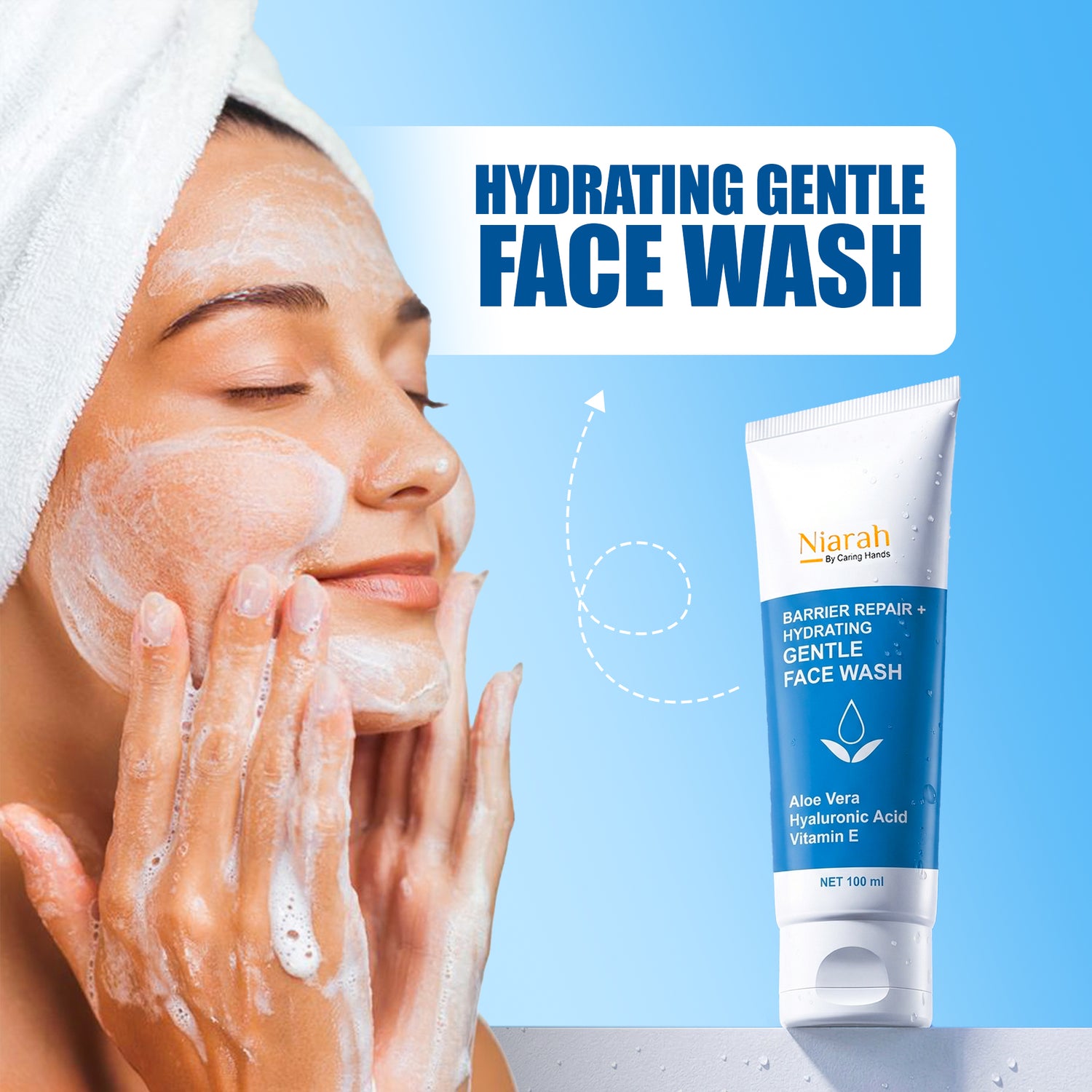 Niarah Barrier Repair Hydrating Face Wash with Aloe Vera, Hyaluronic Acid &amp; Vitamin E, Gentle Moisturizing Face Cleanser for Dry, Sensitive &amp; All Skin Types, Daily Hydrating Glow Face Wash for Soft Smooth Skin, 100ml